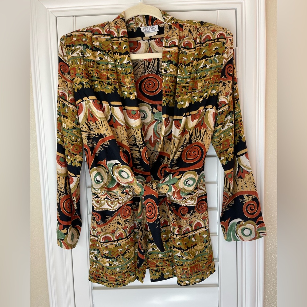 Essay by Sharon Anthony vintage blazer jacket tribal print size 8 petite Medium
